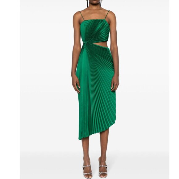 Alice + Olivia GREEN Pleated Fayeth Midi Dress | Size 4 - Picture 7 of 9